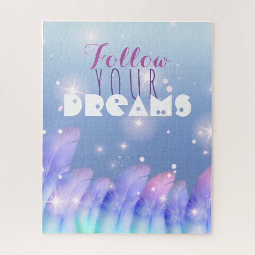 Pastel Purple Pink Feathers Sparkles Inspirational Jigsaw Puzzle