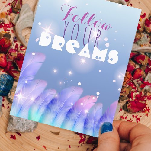 Pastel Purple Pink Feathers Sparkles Inspirational Postcard