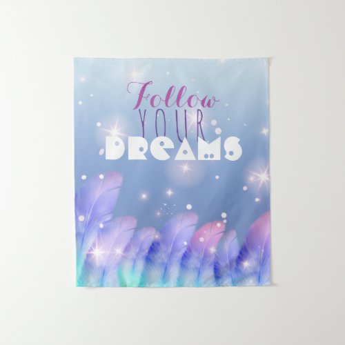Pastel Purple Pink Feathers Sparkles Inspirational Tapestry