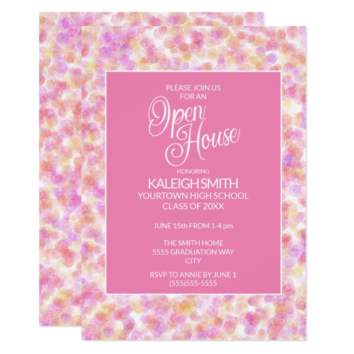 Pastel Purple Pink Floral Open House Grad Party Invitation Zazzle Com