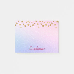 Pastel Purple Pink Glitter Gold Stars Post-it Notes