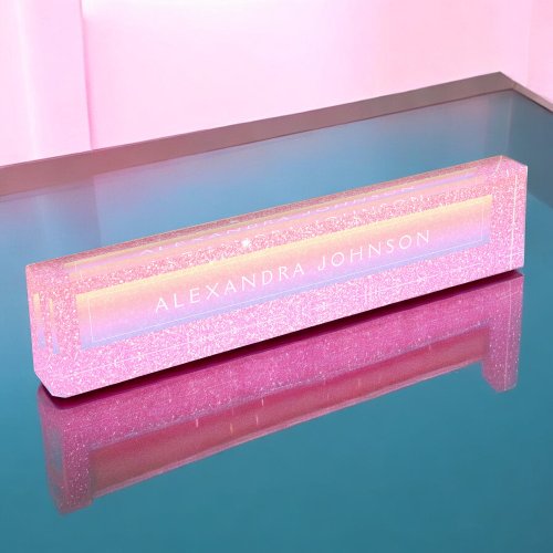 Pastel Purple Pink Glitter Sparkle Modern Desk Name Plate