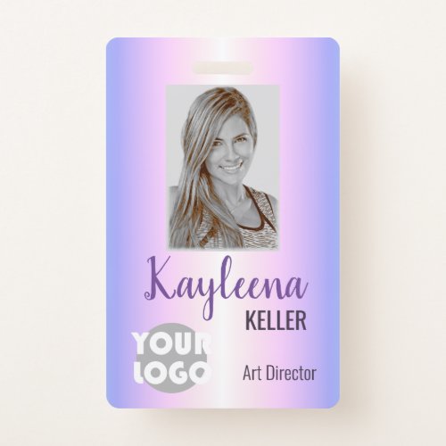 Pastel Purple Pink Ombre Logo Barcode ID Photo Badge