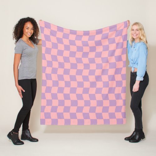 Pastel Purple Pink Simple Wavy Checkerboard Fleece Blanket