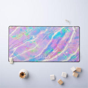  Pastel Purple Pink & Teal Holographic Marble Name Desk Mat