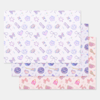 Pastel Purple Pink Y2K Aesthetic Kitsch Pattern Wrapping Paper Sheets