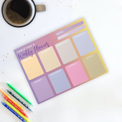 Pastel Purple Pink Yellow Gradient Weekly Planner Notepad