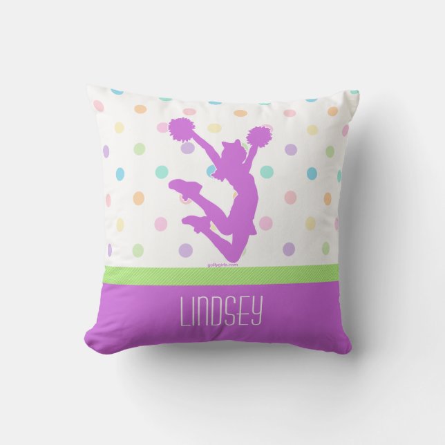 Pastel Purple Polka-Dot Cheer/Pom with Monogram Throw Pillow (Front)