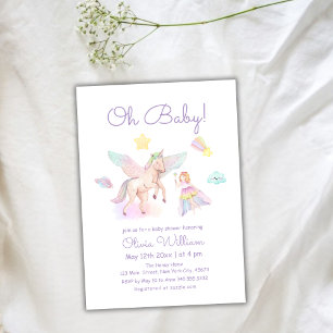 Pastel Purple Princess Unicorn Girl Baby Shower Invitation