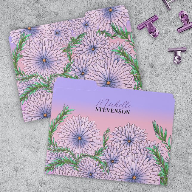 Pastel Purple Purple Flowers and Green Leaves  File Folder (Creator Uploaded)