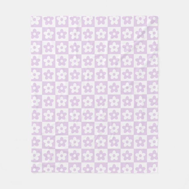 Pastel Purple Retro Checkered Flower Pattern Fleece Blanket (Front)