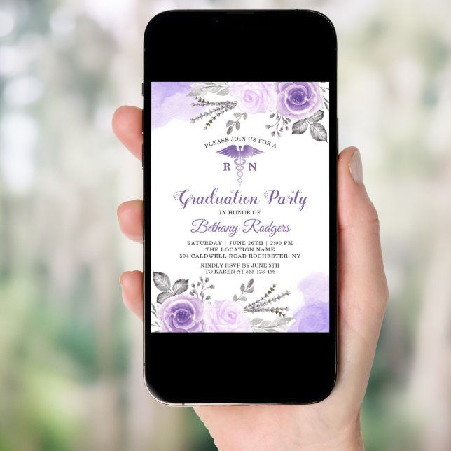 Pastel Purple RN Nursing School Graduation Photo Invitation (Front Digital)