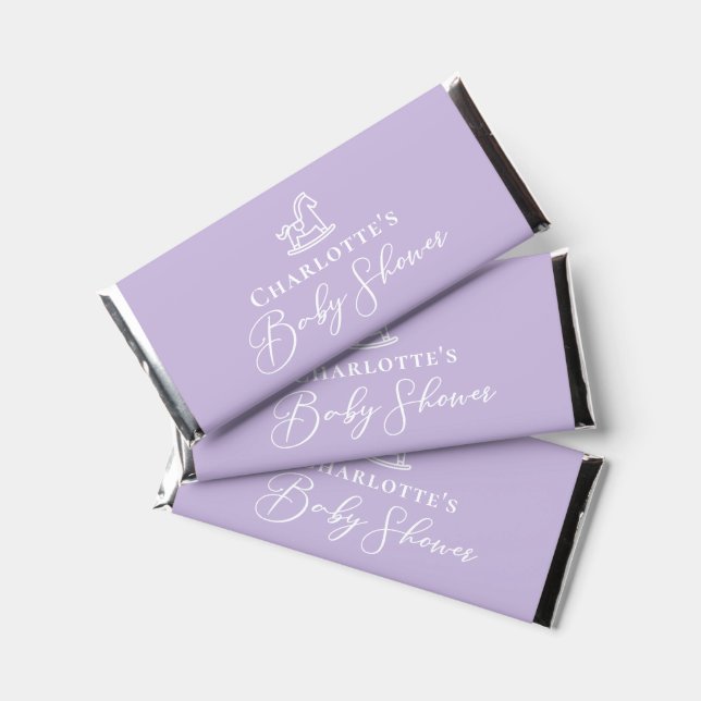 Pastel Purple Rocking Horse Baby Shower Custom Hershey Bar Favors (Front)