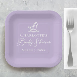 Pastel Purple Rocking Horse Baby Shower Custom Paper Plates