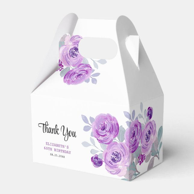 Pastel Purple Rose Greenery Birthday Favor Box (Back Side)