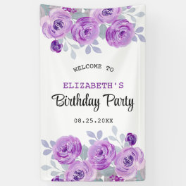 Pastel Purple Rose Greenery Birthday Welcome Banner