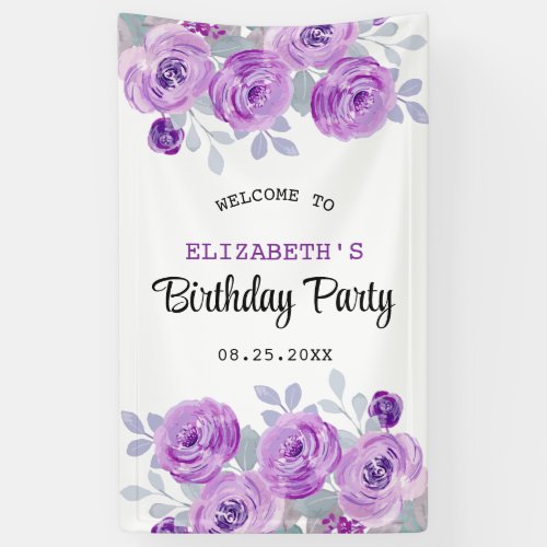 Pastel Purple Rose Greenery Birthday Welcome Banner