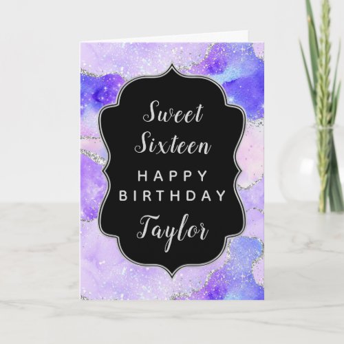 Pastel Purple Silver Agate Sweet 16 Happy Birthday Card