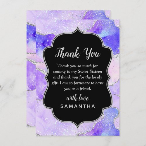 Pastel Purple Silver Sequins Agate Sweet Sixteen Thank You Card