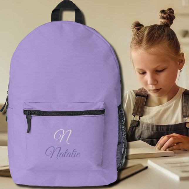 Pastel  Purple   solid color monogrammed Printed Backpack (Creator Uploaded)