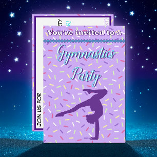 Pastel Purple Sprinkles Gymnastics Birthday Party Invitation