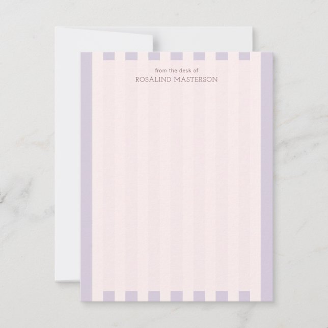 Pastel Purple Stripes Elegant Monogram Note Card (Front)