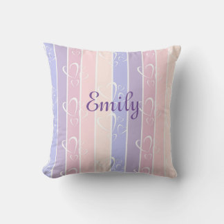 pastel purple stripes heart valentines  throw pillow