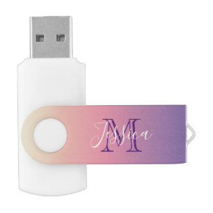 Pastel Purple Sunset Gradient Ombre Name Monogram Flash Drive