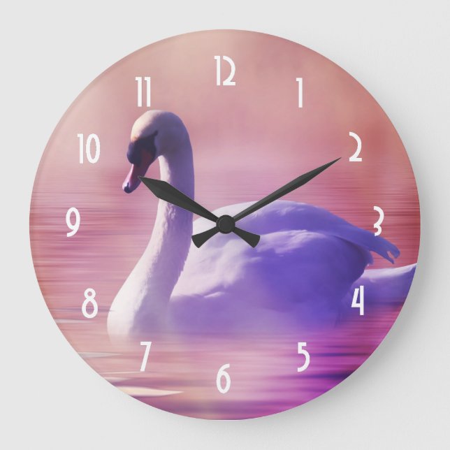 Pastel Purple Swan floating on a Misty Lake Large Clock (Front)