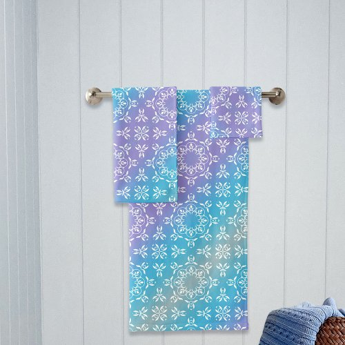 Pastel Purple Teal Ombre Iridescent Elegant Ornate Bath Towel Set