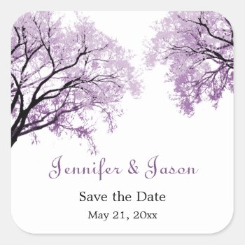 Pastel Purple Trees - Save The Date Stickers by AJsGraphics at Zazzle