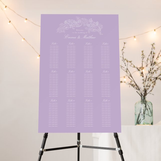 Pastel Purple Victorian Wedding Seating Chart Foam Board (In Situ (Stand))