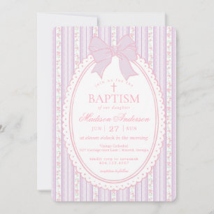 Pastel Purple Vintage Delicate Floral Baptism Invitation