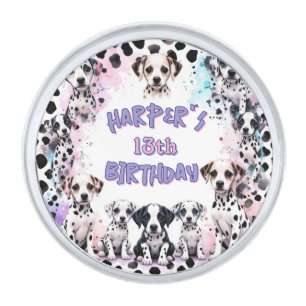Pastel Purple Watercolor Dalmatian Puppy Birthday Silver Finish Lapel Pin
