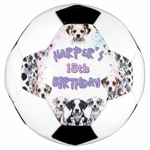 Pastel Purple Watercolor Dalmatian Puppy Birthday  Soccer Ball