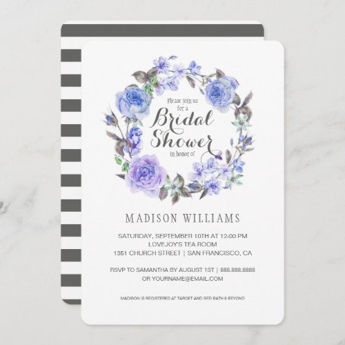 Pastel Purple Watercolor Floral  Bridal Shower Invitation