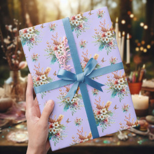 Pastel Purple Watercolor Floral Cross Easter Wrapping Paper