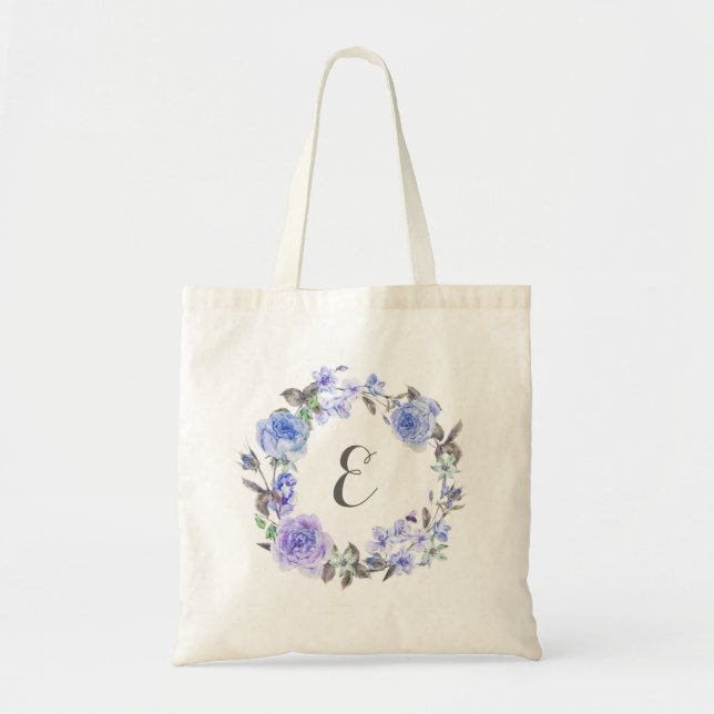 Pastel Purple Watercolor Floral  | Monogram Tote Bag (Front)