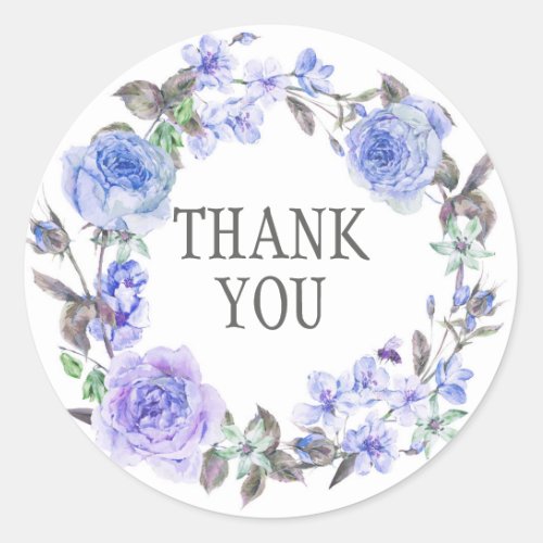 Pastel Purple Watercolor Floral   Thank You Classic Round Sticker