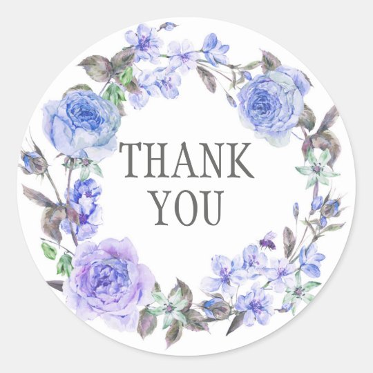 Pastel Purple Watercolor Floral | Thank You Classic Round Sticker ...