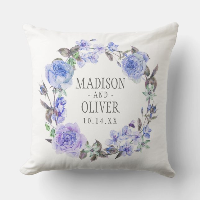Pastel Purple Watercolor Floral | Wedding Throw Pillow (Front)