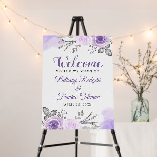 Pastel Purple Watercolor Floral Wedding Welcome Foam Board