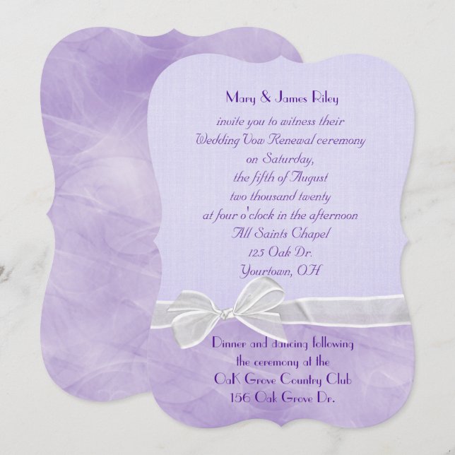 pastel purple Wedding Vow Renewal Ceremony Invitation (Front/Back)