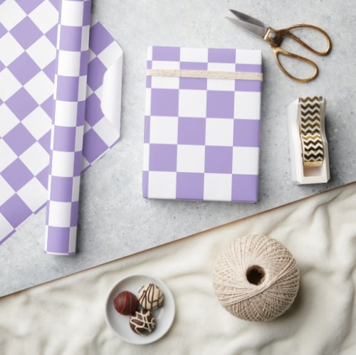 Pastel Purple White Checkered Checkerboard Vintage Wrapping Paper