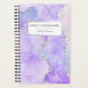 Pastel Purple & White Faux Silver Glitter Agate Planner