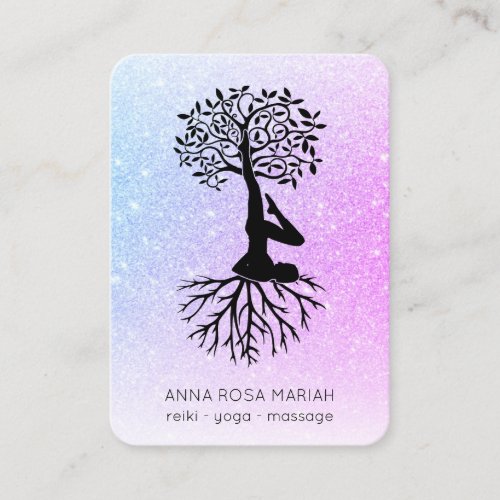   Pastel QR Man Tree of Life Yoga Woman  Business Card