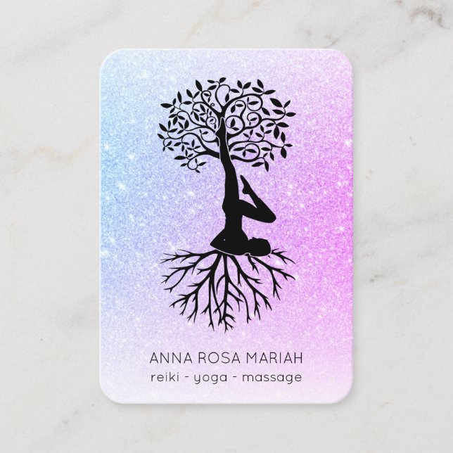 *~*  Pastel QR Man Tree of Life Yoga Woman  Business Card (Front)