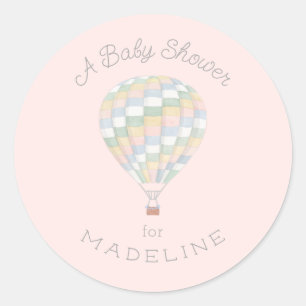 Pastel Quilt Hot Air Balloon Baby Shower Classic Round Sticker