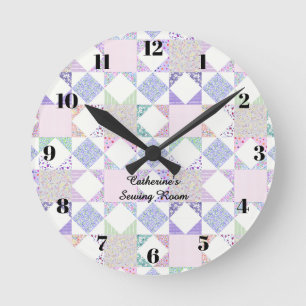 Pastel quilting clock sewing room quilt decor
