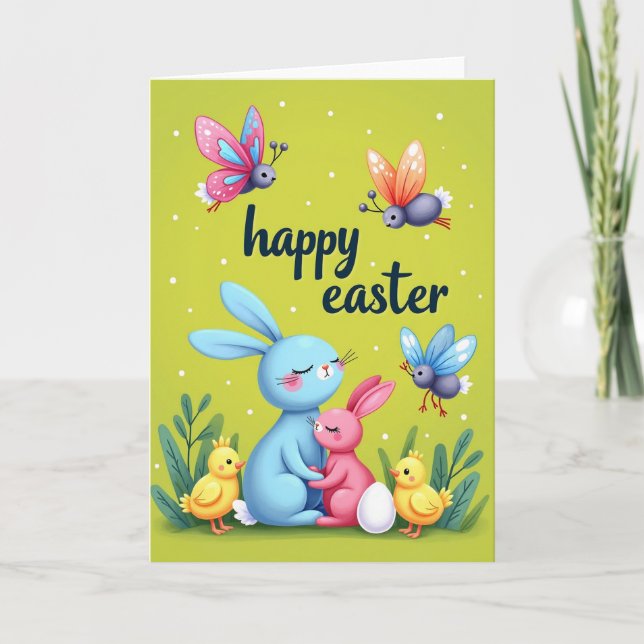 Pastel Rabbit Hugs Spring Card (Front)